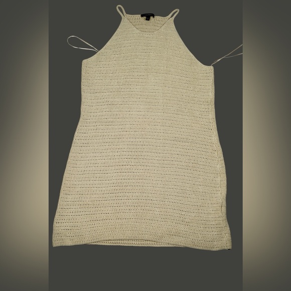 Banana Republic Pale Khaki Crochet Knit Midi Dress Halter Straps – Size XL - Picture 7 of 14